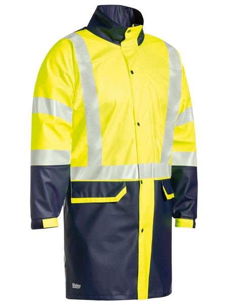 Bisley, Hi Vis Stretch PU Rain Coat, BJ6935HT - Yellow/Navy - 6XL