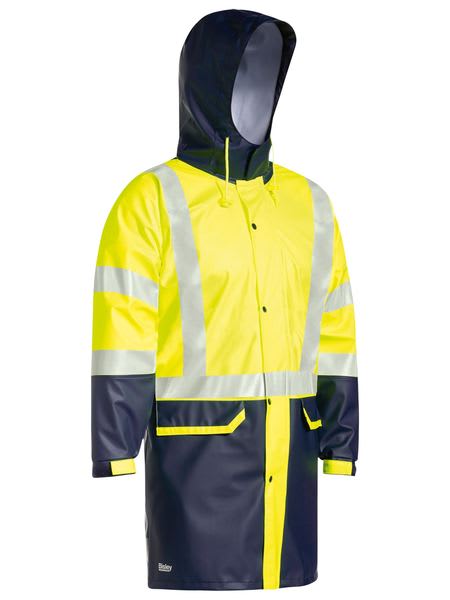 Bisley, Hi Vis Stretch PU Rain Coat, BJ6935HT - Yellow/Navy - M