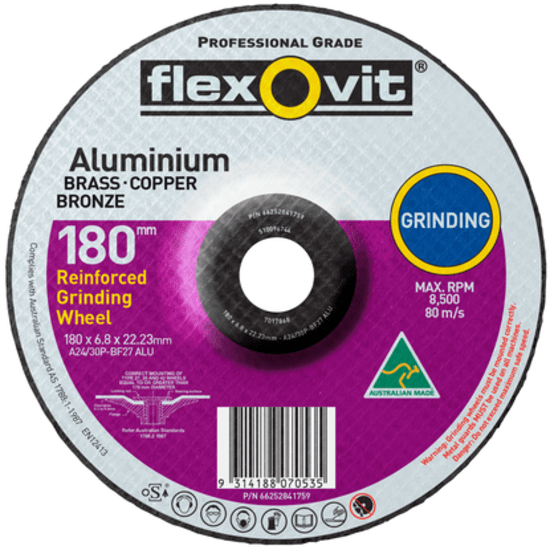 180 x 6.8 x 22mm grinding disc set for non-ferrous metals, featuring a depressed centre for versatile, efficient grinding.