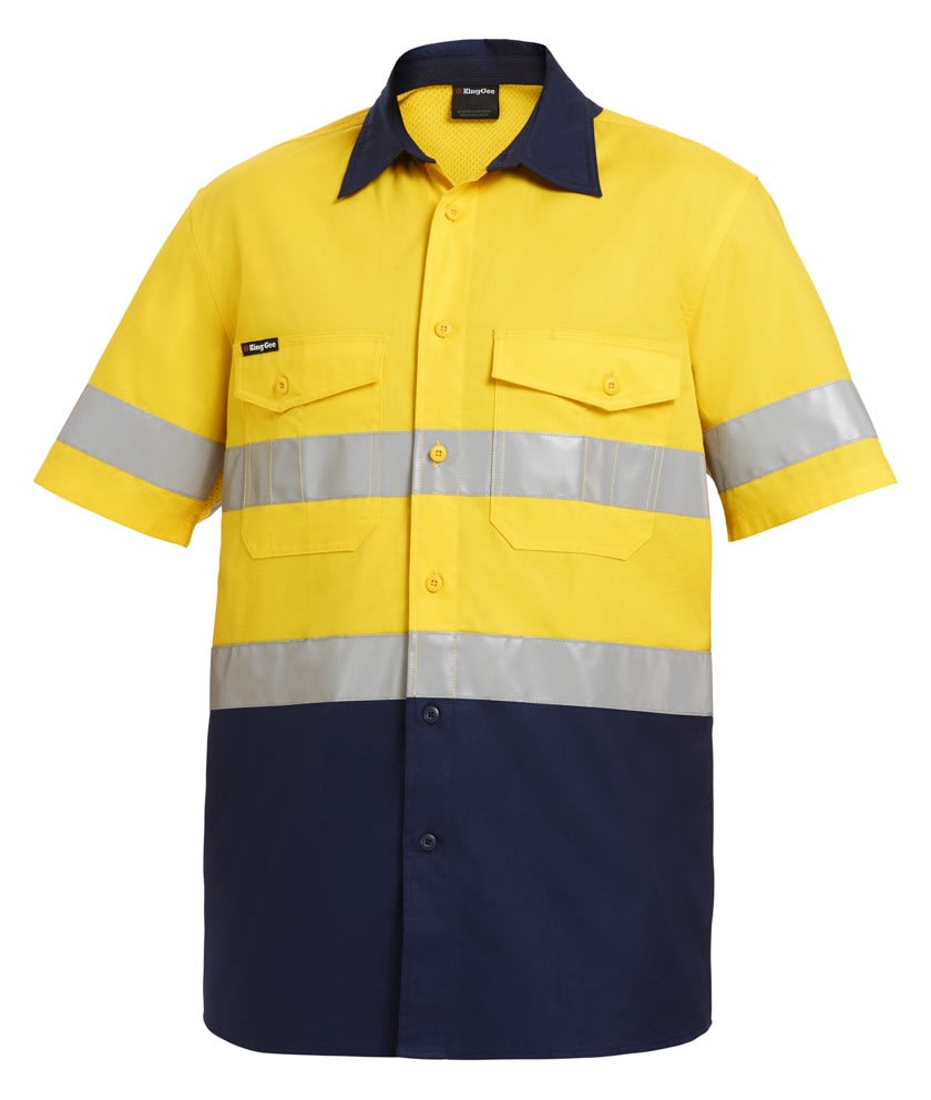 KingGee, Hi Vis Ripstop Workcool Shirt, K54885 - Orange/Navy (Size: L)