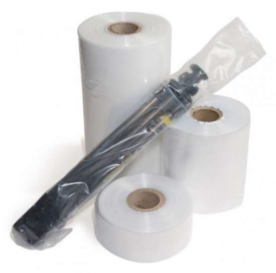 Clear layflat plastic sleeves, 250mm, 75mu thick, for packaging and protection; 20kg per roll, ideal for various uses.