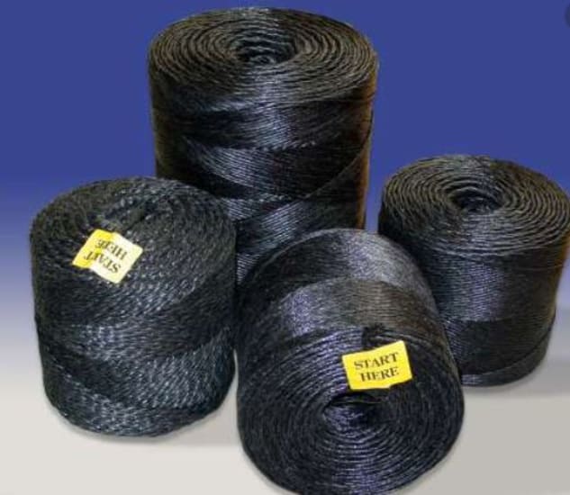 Durable Donaghys UV stable black twine, 4 rolls of 3.75kg, perfect for agricultural and outdoor lashing needs.