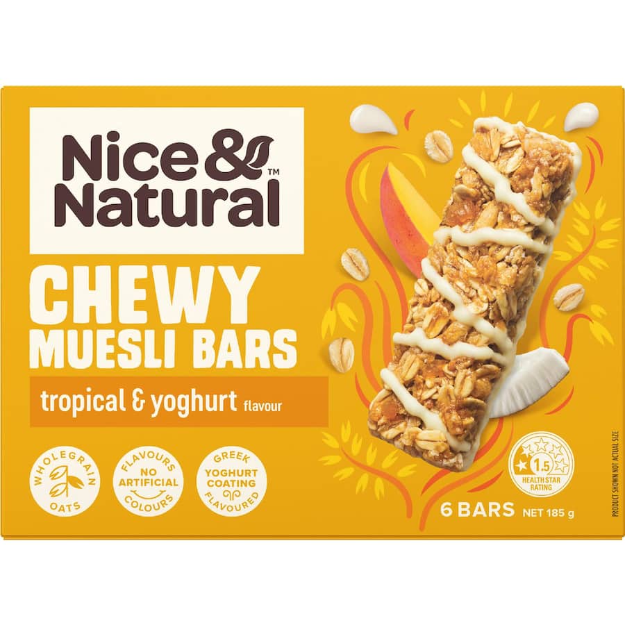 Nice & Natural Chewy Muesli Bars Tropical & Yoghurt 6pk 185g
