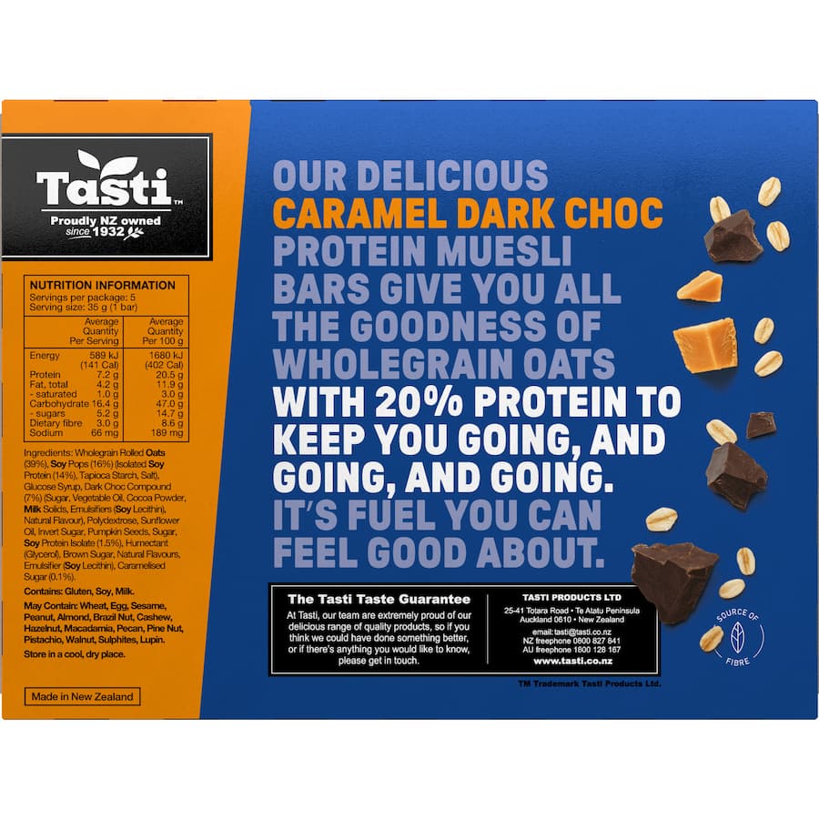 Tasti Protein Muesli Bars Caramel Dark Choc 5pk 175g
