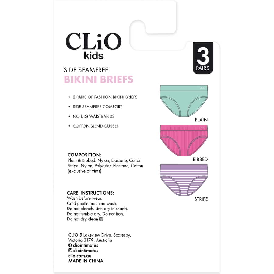Clio Kids Bikini Assorted 10/12 3pack