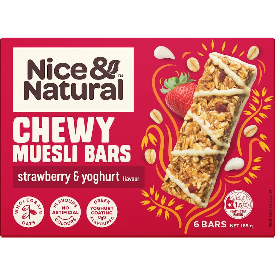 Nice & Natural Chewy Muesli Bars Strawberry & Yoghurt 6pk 185g