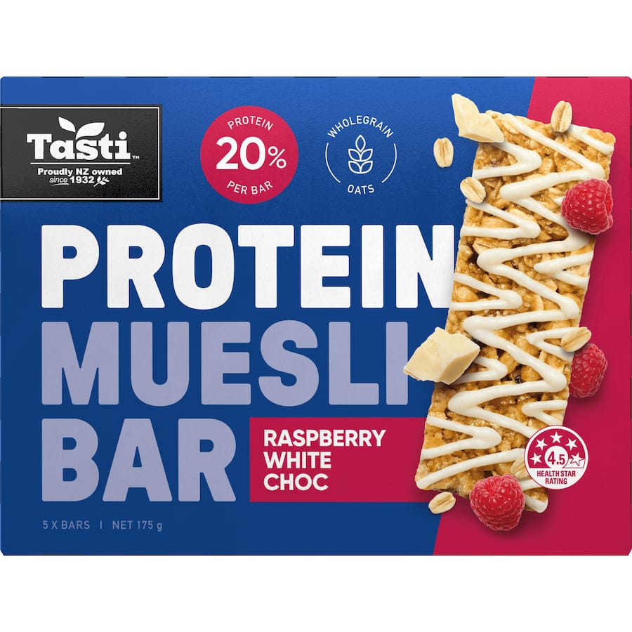 Tasti Protein Muesli Bars Raspberry White Choc 5pk 175g