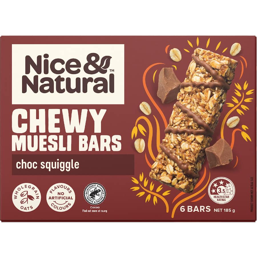 Nice & Natural Chewy Muesli Bars Choc Squiggle 6pk 185g