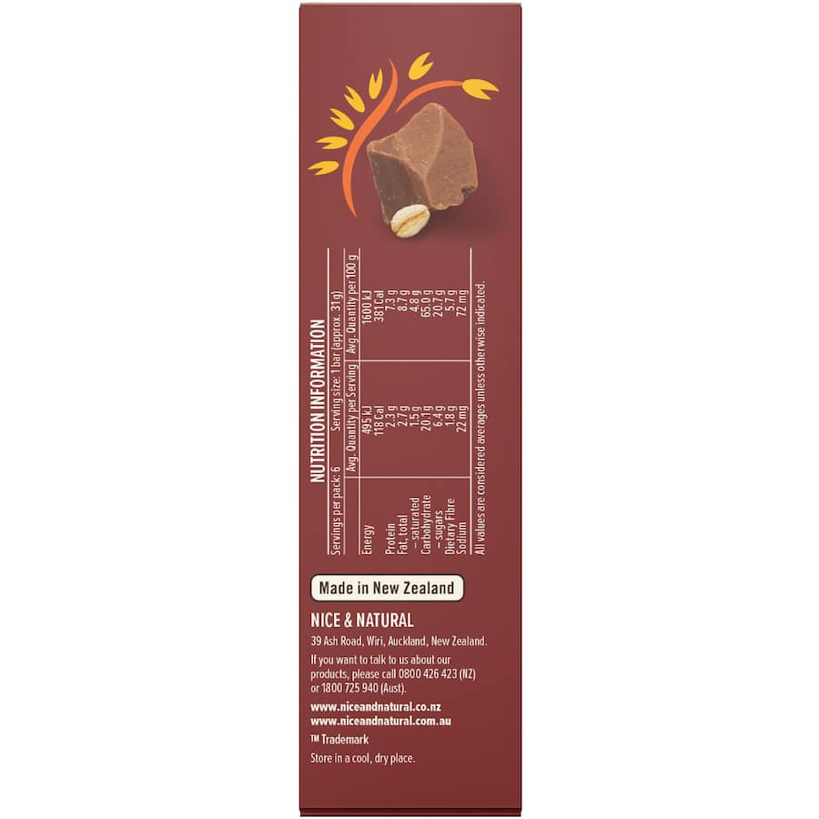 Nice & Natural Chewy Muesli Bars Choc Squiggle 6pk 185g