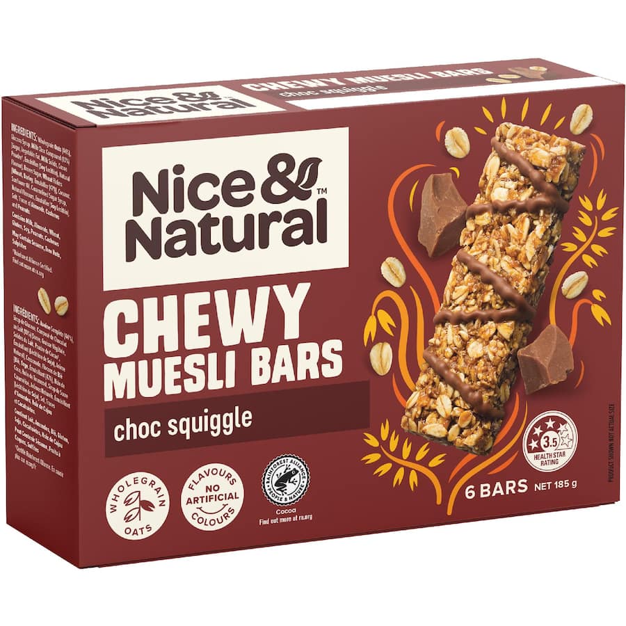 Nice & Natural Chewy Muesli Bars Choc Squiggle 6pk 185g