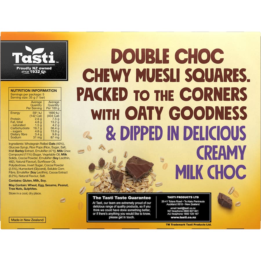 Tasti Chewy Muesli Squares Double Choc 5pk 175g