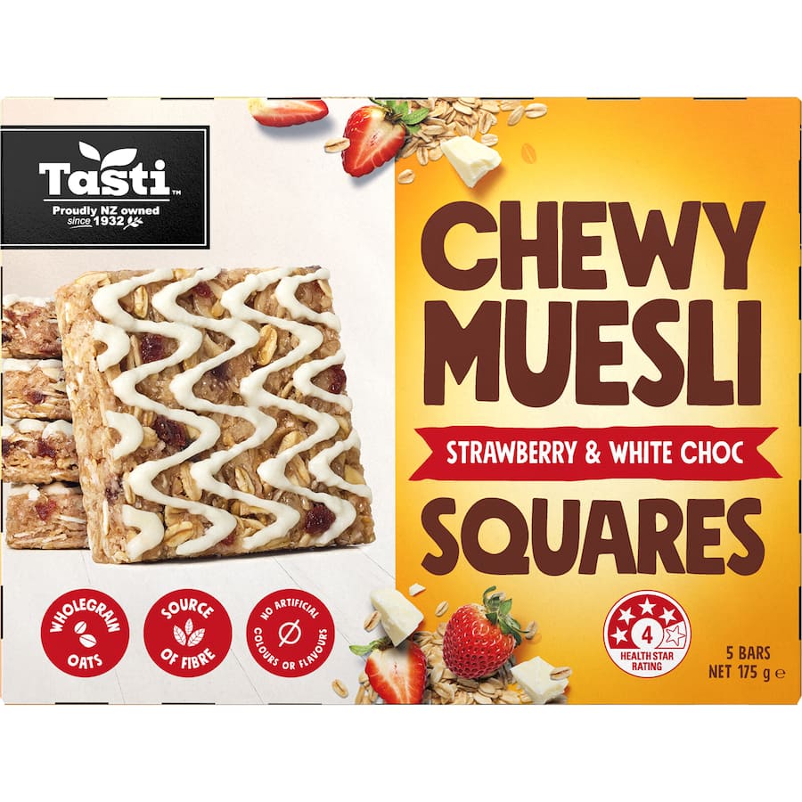 Tasti Chewy Muesli Squares Strawberry & White Choc 5pk 175g