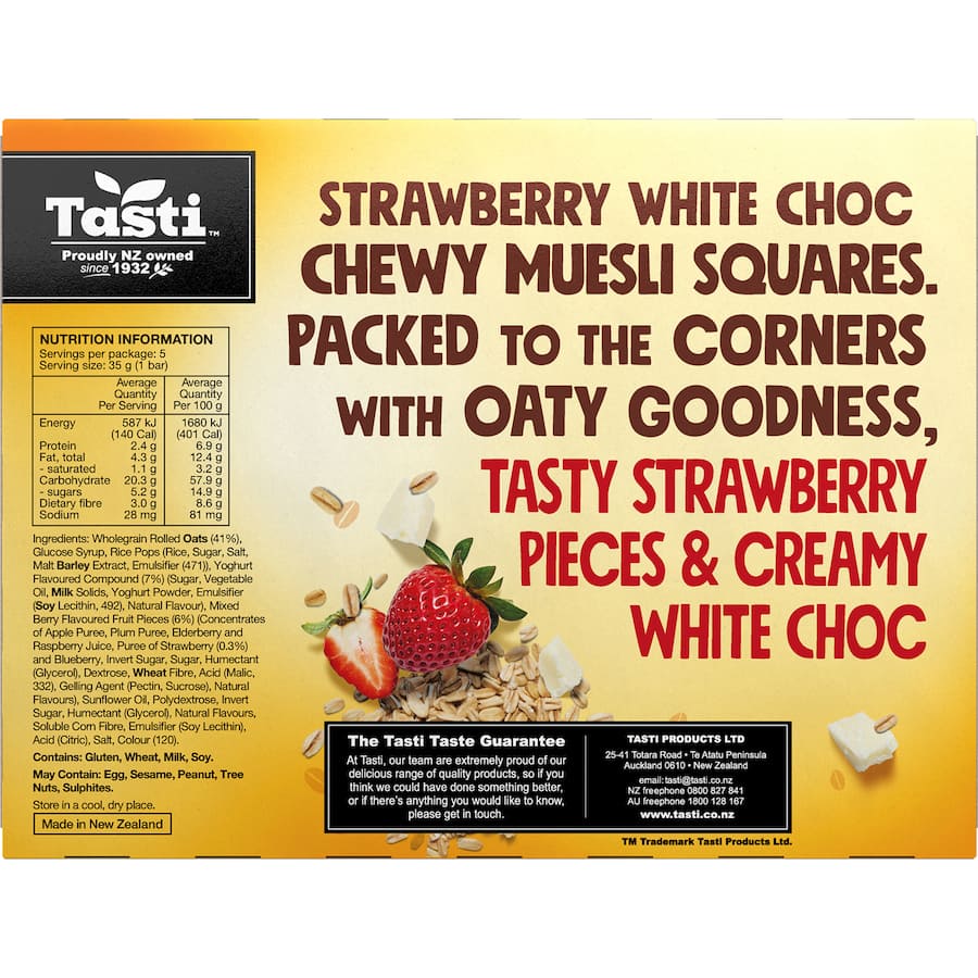 Tasti Chewy Muesli Squares Strawberry & White Choc 5pk 175g