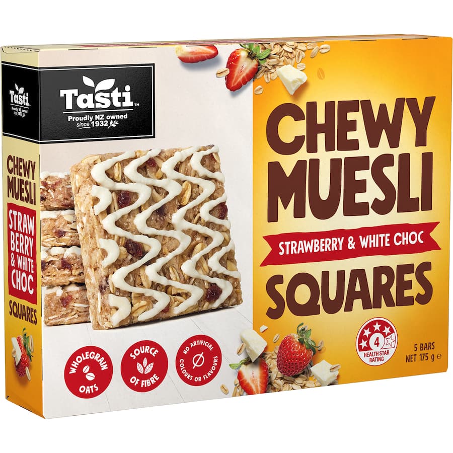 Tasti Chewy Muesli Squares Strawberry & White Choc 5pk 175g