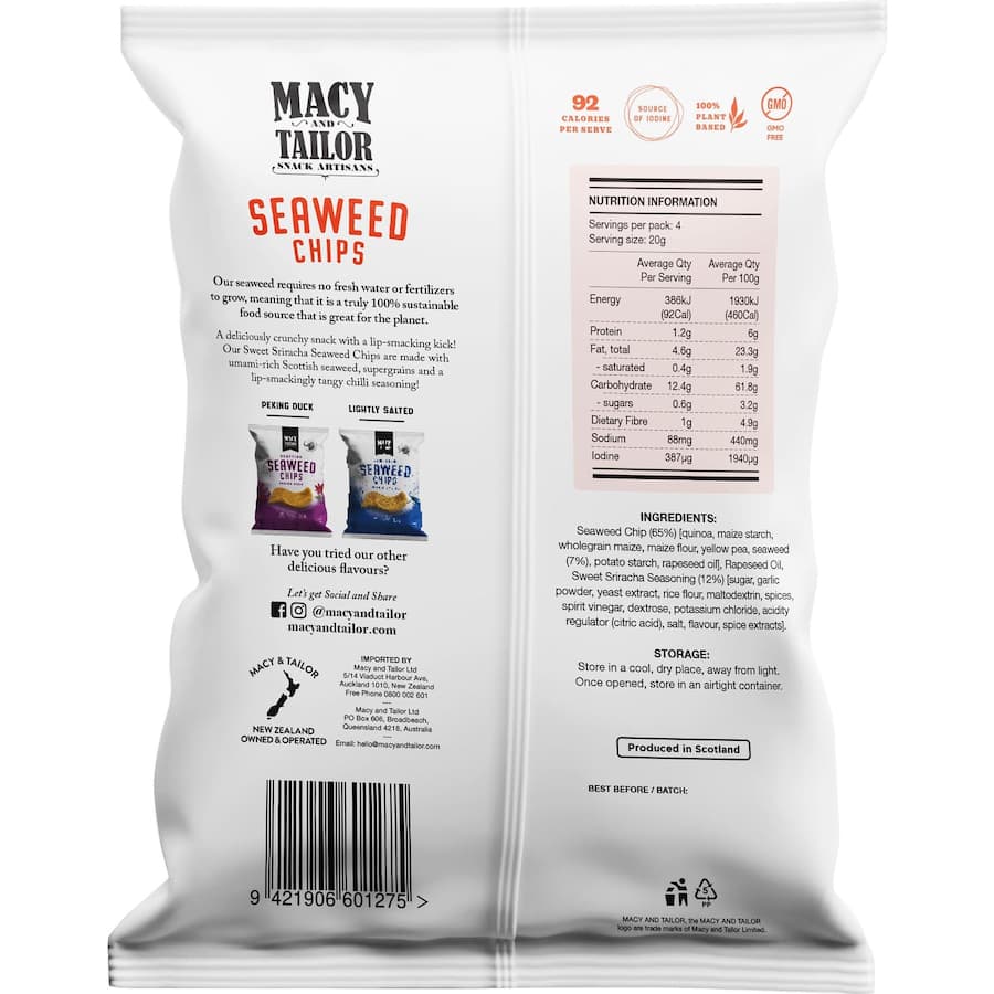 Macy & Tailor Seaweed Chips Sweet Sriracha 80g