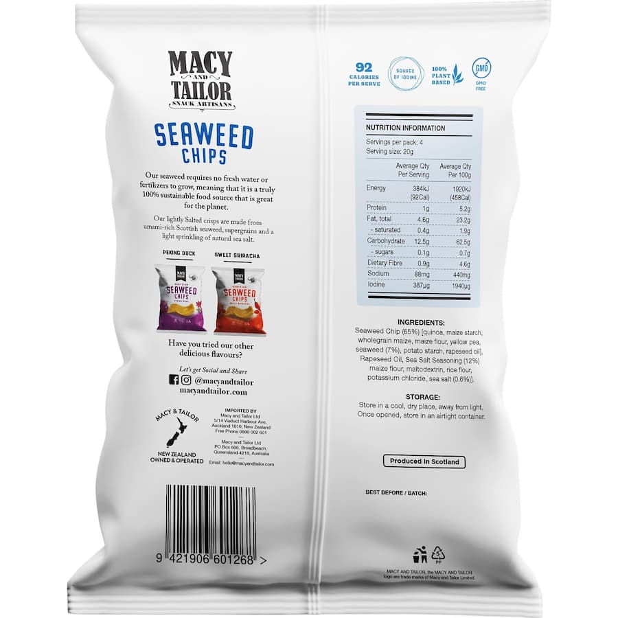 Macy & Tailor Seaweed Chips Lightly Salted 80g