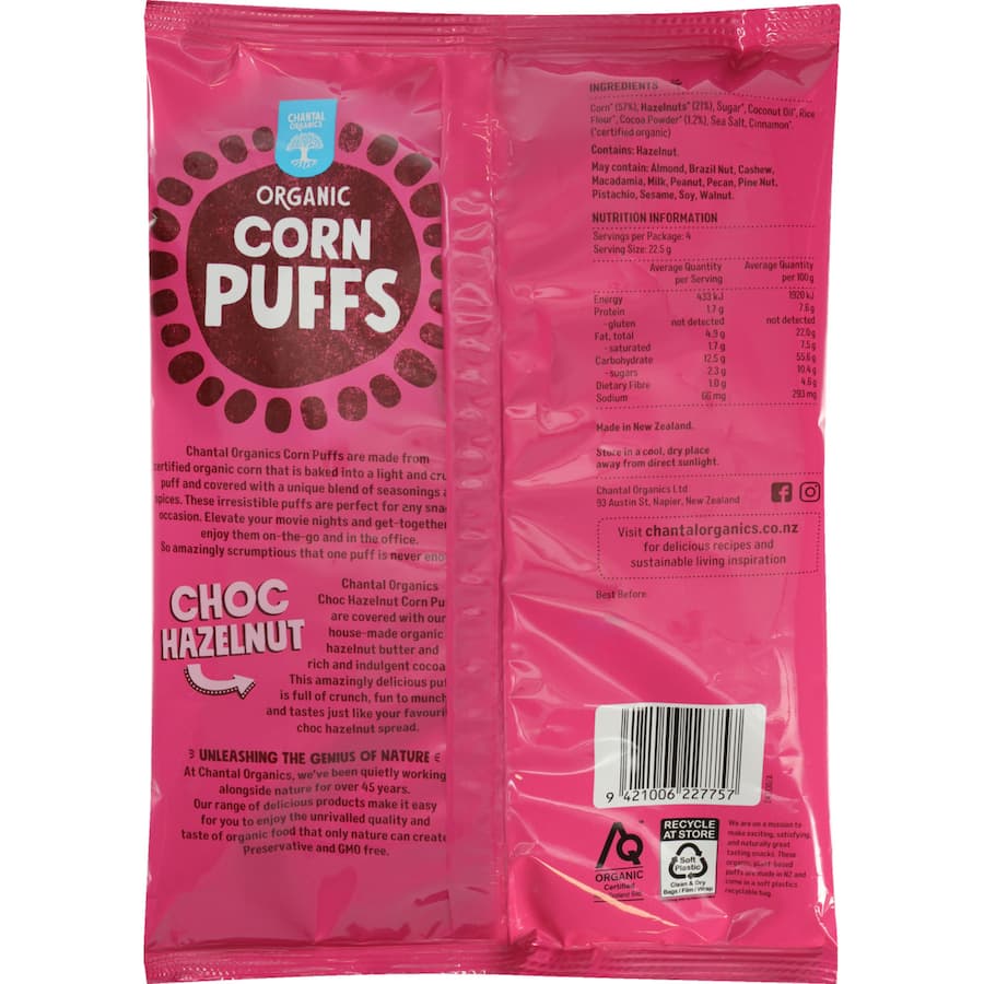 Chantal Organics Corn Puffs Choc Hazelnut 90g