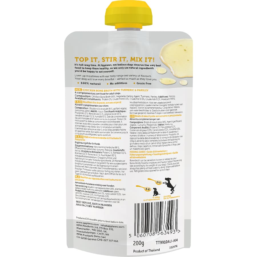 Applaws Wet Dog Food Chicken Bone Broth & Turmeric Pouch 200g