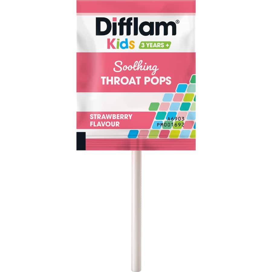 Difflam Kids Throat Pops Soothing Strawberry 3 Years + 10pk 50g