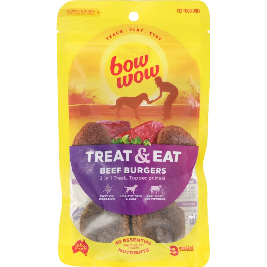 Bow Wow Treat & Eat Dog Treats Beef Burgers 9pack