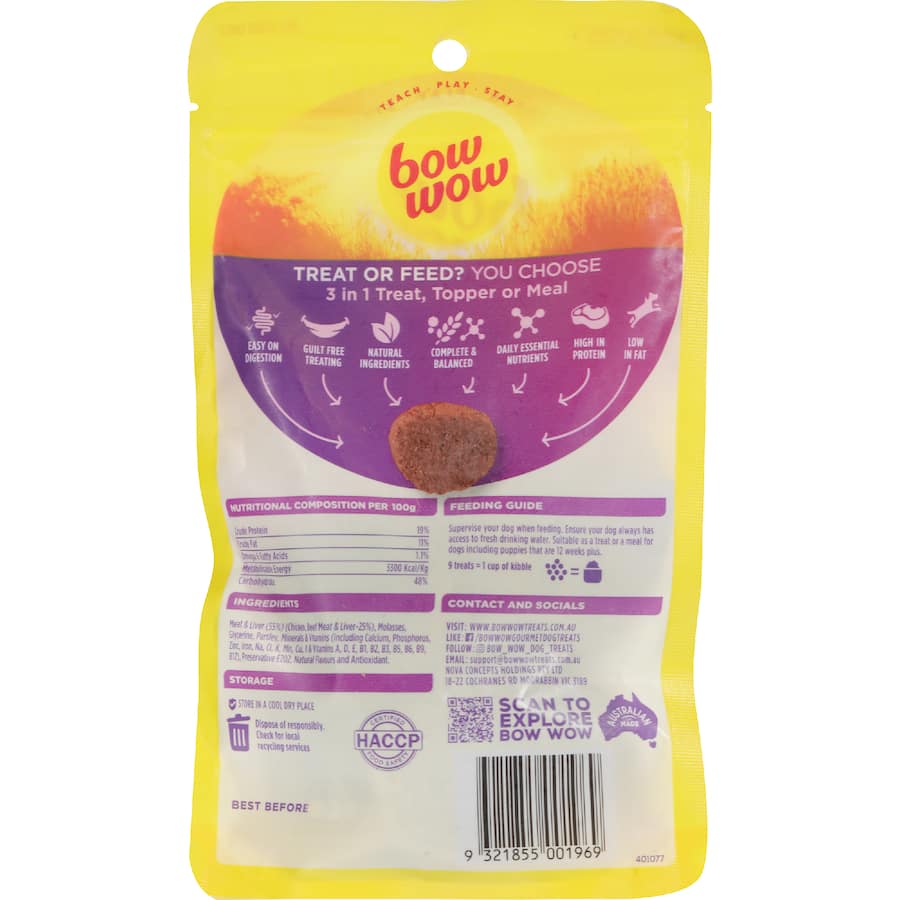 Bow Wow Treat & Eat Dog Treats Beef Burgers 9pack