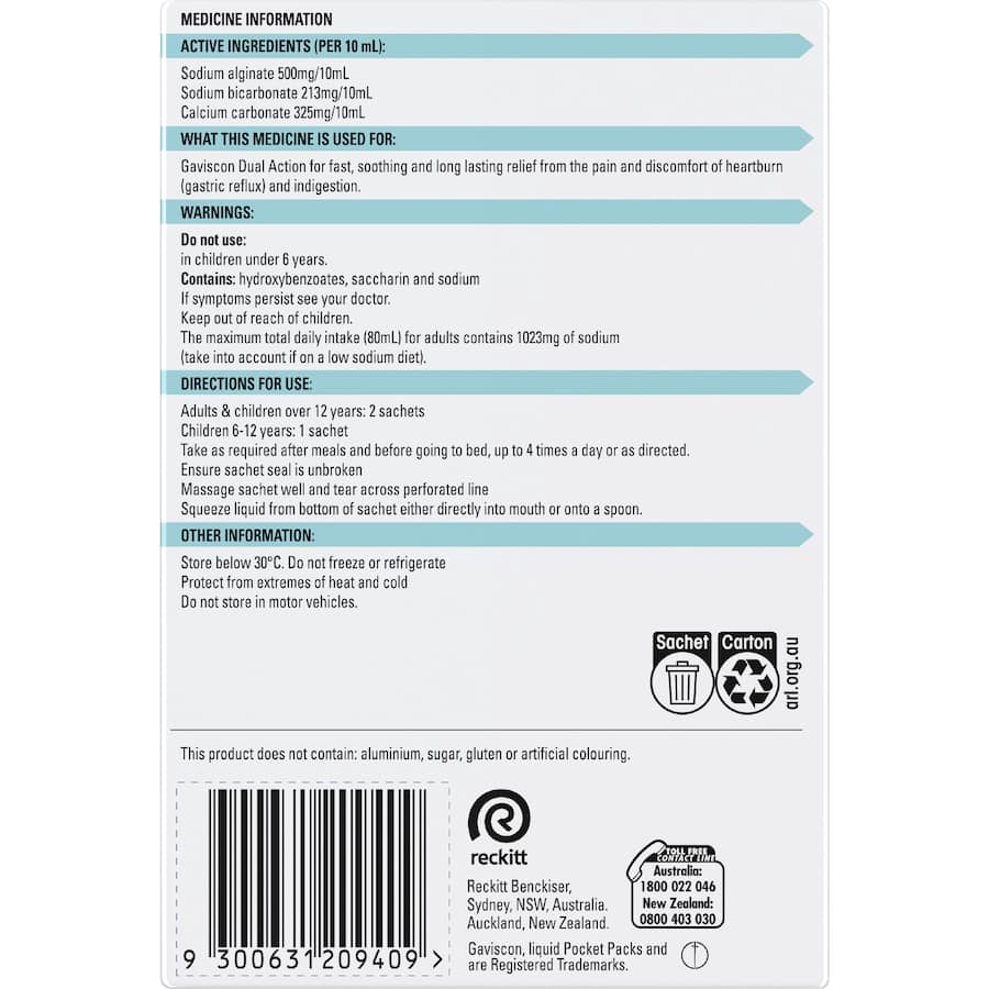 Gaviscon Dual Action Heartburn & Indigestion Relief Liquid Sachets 24pack