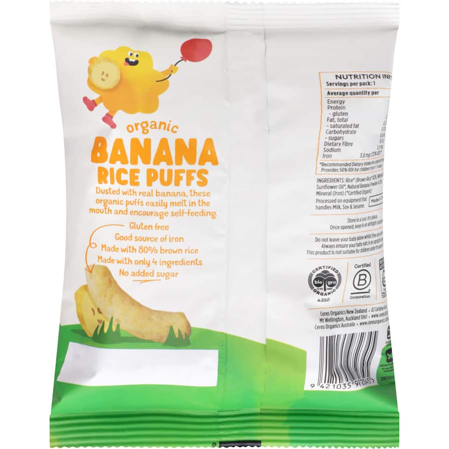 Ceres Organics Rice Puffs Banana 15g
