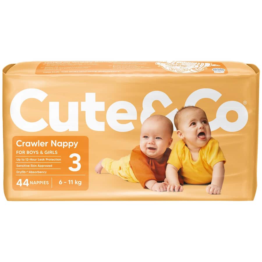 Cute & Co Nappies Crawler Boys & Girls 6-11kg Size 3 44pack