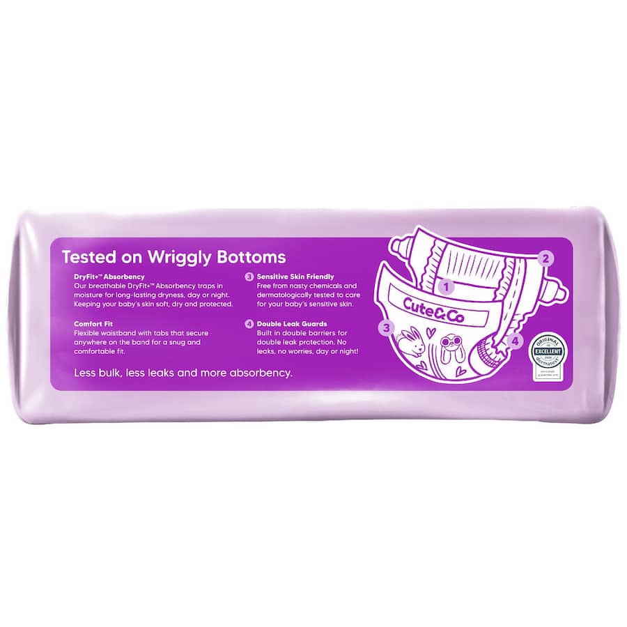 Cute & Co Nappies Junior Boys & Girls 16+ Kg Size 6 30pack