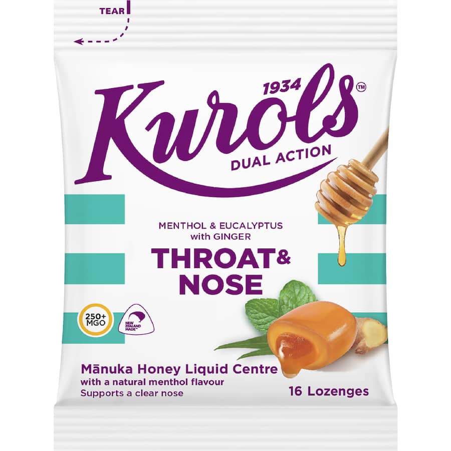 Kurols Dual Action Throat & Nose Lozenges Menthol & Eucalyptus 16pack