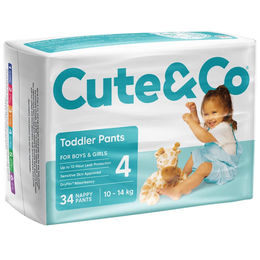 Cute & Co Nappy Pants Toddler Boys & Girls 10-14kg Size 4 34pack