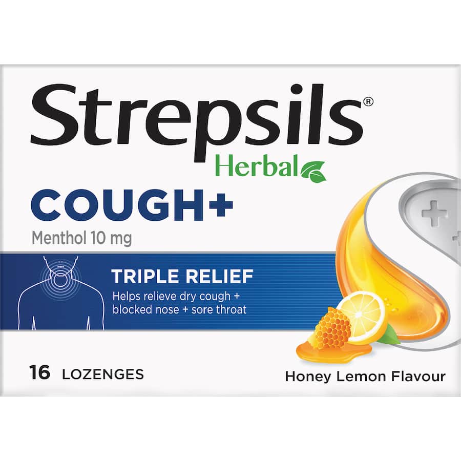 Strepsils Herbal Cough Throat Lozenges Honey & Lemon 16pack