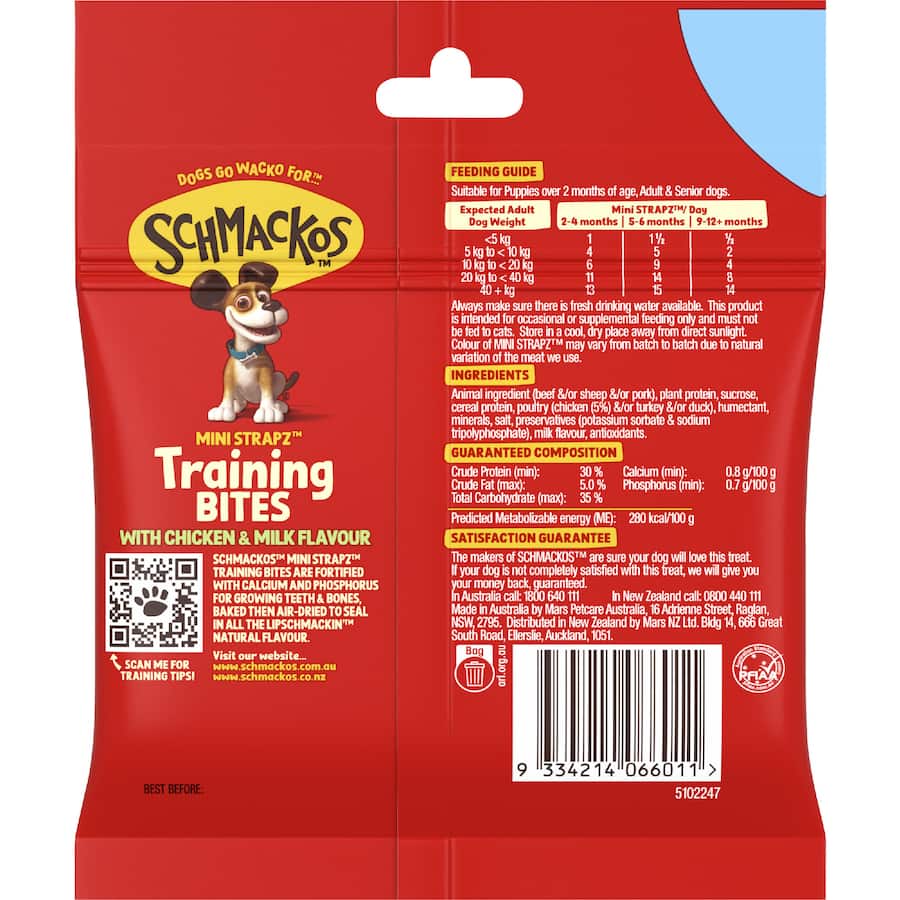 Schmackos Mini Strapz Dog Treats Training Bites Chicken & Milk 120g