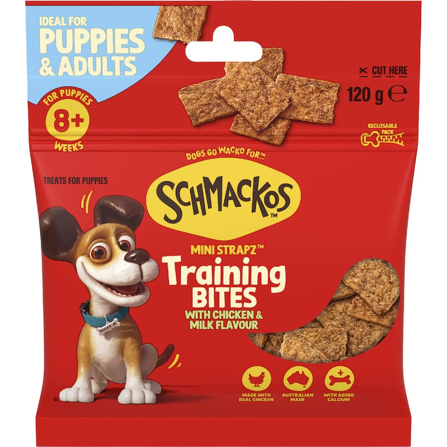 Schmackos Mini Strapz Dog Treats Training Bites Chicken & Milk 120g