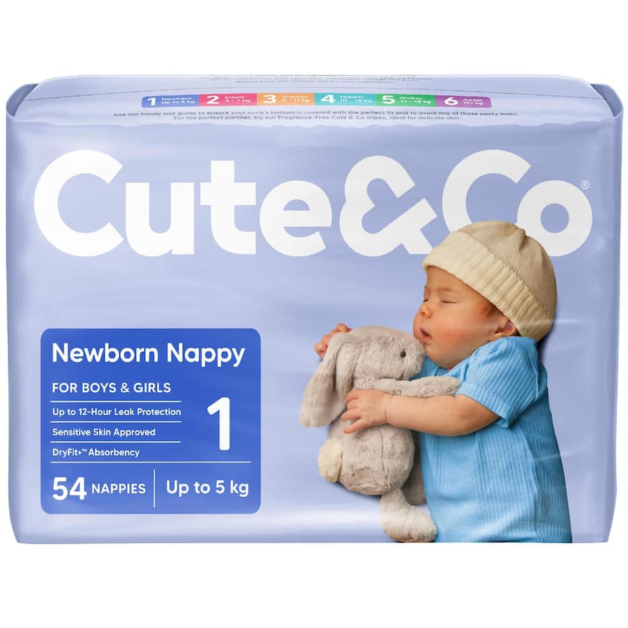 Cute & Co Newborn Nappies Boys & Girls Up To 5kg 54pack