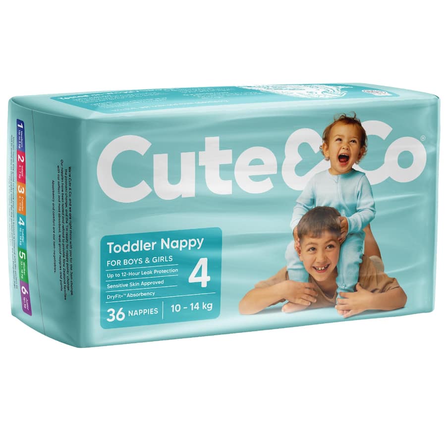 Cute & Co Nappies Toddler Boys & Girls 10-14kg Size 4 36pack