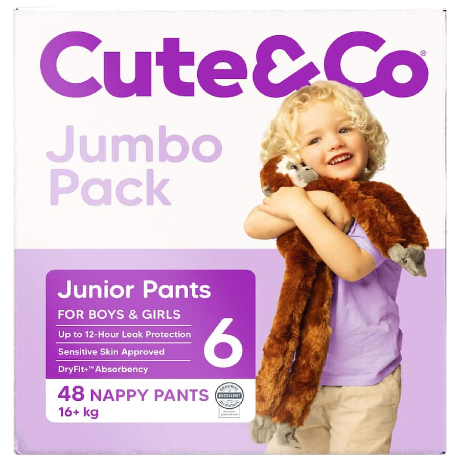 Cute & Co Nappy Pants Junior Boys & Girls 16+ Kg Size 6 48pack