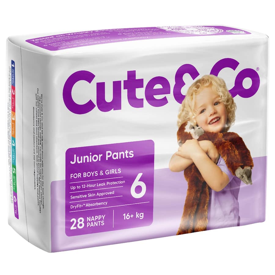 Cute & Co Nappy Pants Junior Boys & Girls 16+ Kg Size 6 28pack