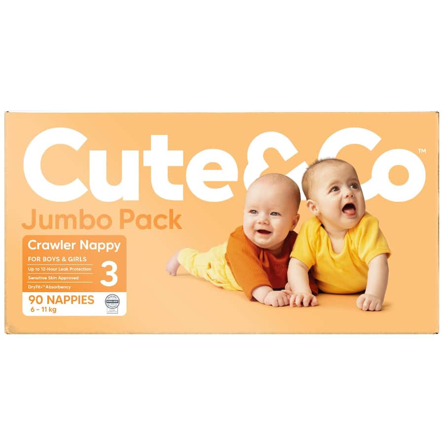 Cute & Co Nappies Crawler Boys & Girls 6-11kg Size 3 90pack