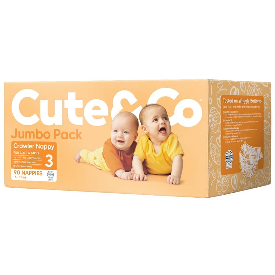 Cute & Co Nappies Crawler Boys & Girls 6-11kg Size 3 90pack
