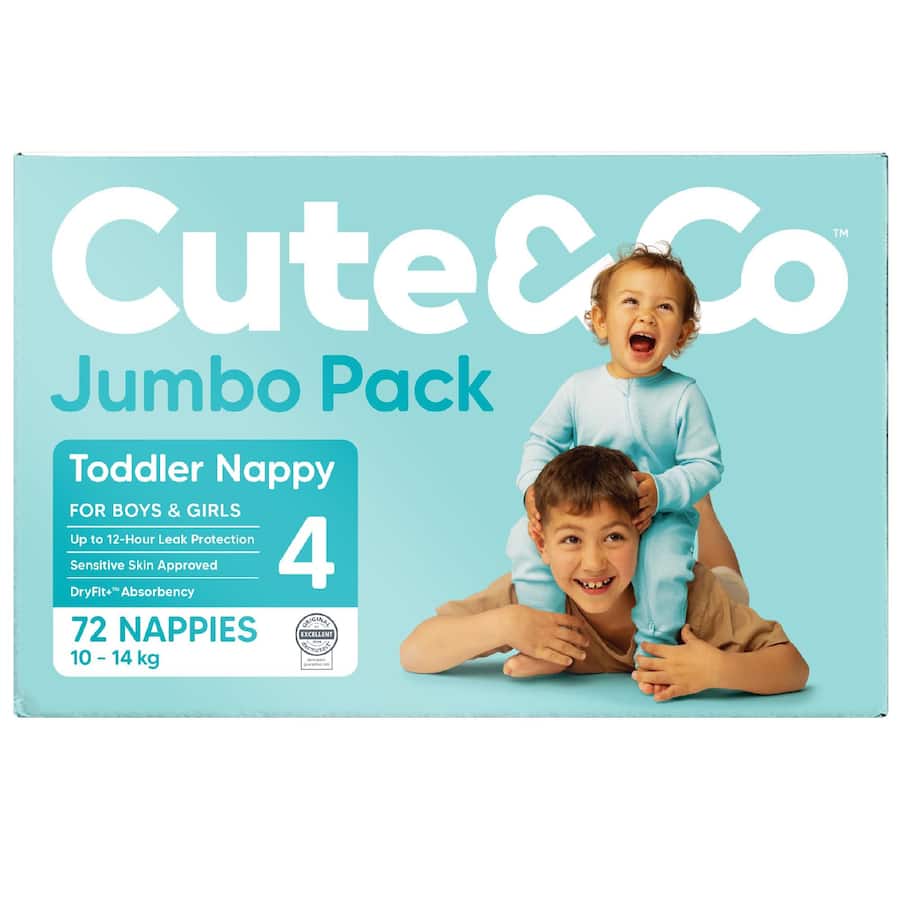 Cute & Co Nappies Toddler Boys & Girls 10-14kg Size 4 72pack