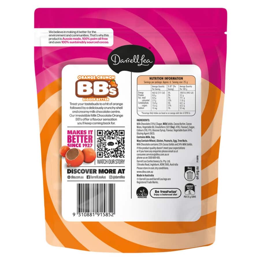 Darrell Lea Sweets Bb's Choc Orange 152g