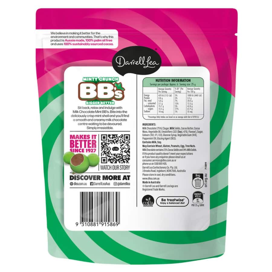 Darrell Lea Sweets Bb's Choc Mint 152g