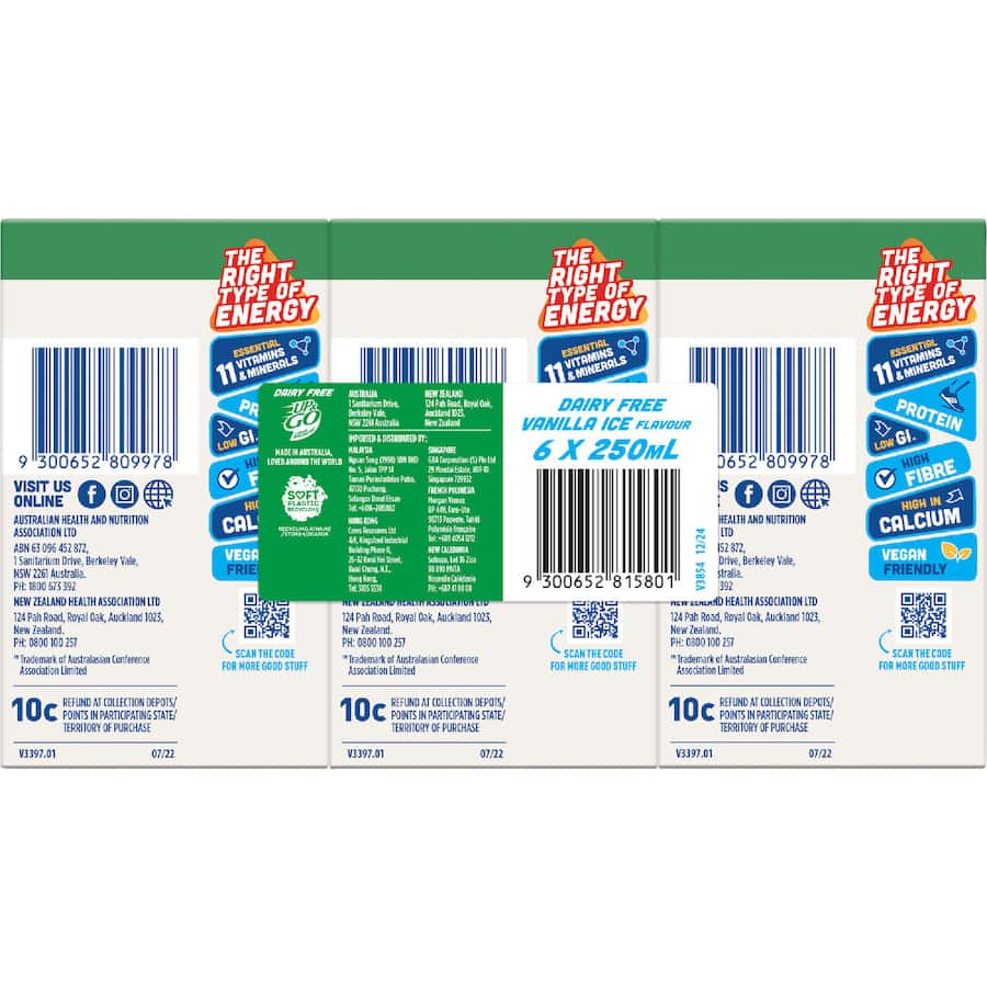 Sanitarium Up & Go Liquid Breakfast Dairy Free Vanilla - 6 x 250mL
