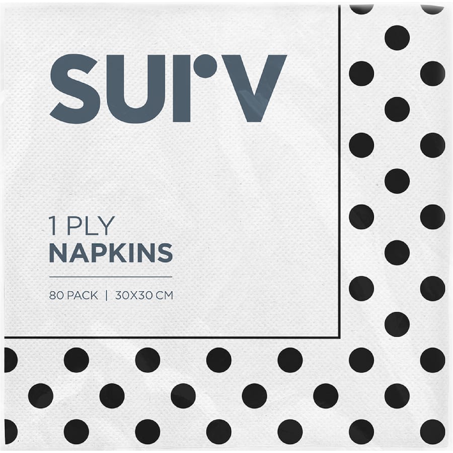Surv Napkins Black Polka Dot 1 Ply 80pack