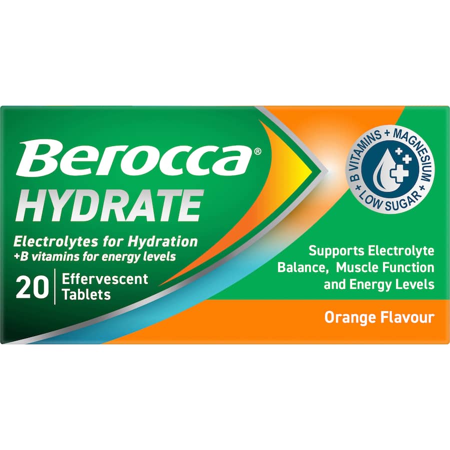 Berocca Hydrate Effervescent Tablets Electrolytes Orange Flavour 20pack