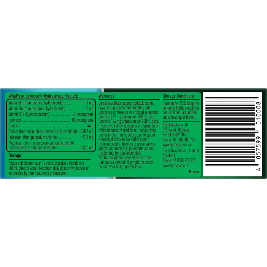 Berocca Hydrate Effervescent Tablets Electrolytes Orange Flavour 20pack