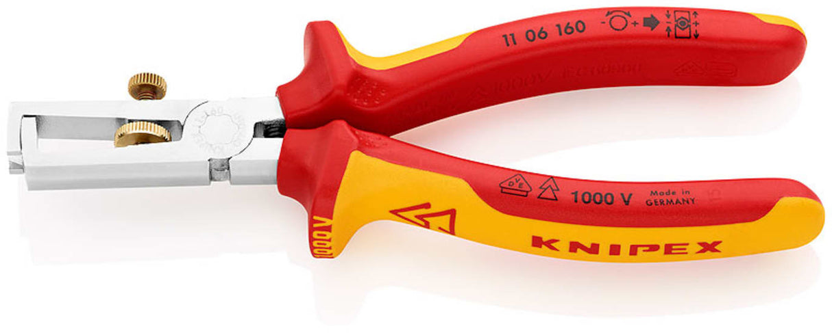 Knipex Insulation Stripper 160mm, lightweight tool for precise wire stripping, with VDE-tested insulated handles.