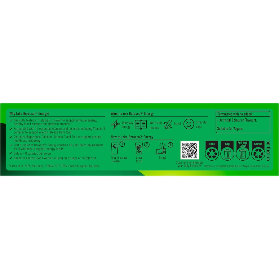 Berocca Energy Effervescent Tablets Pinelime Crush Flavour 15pack