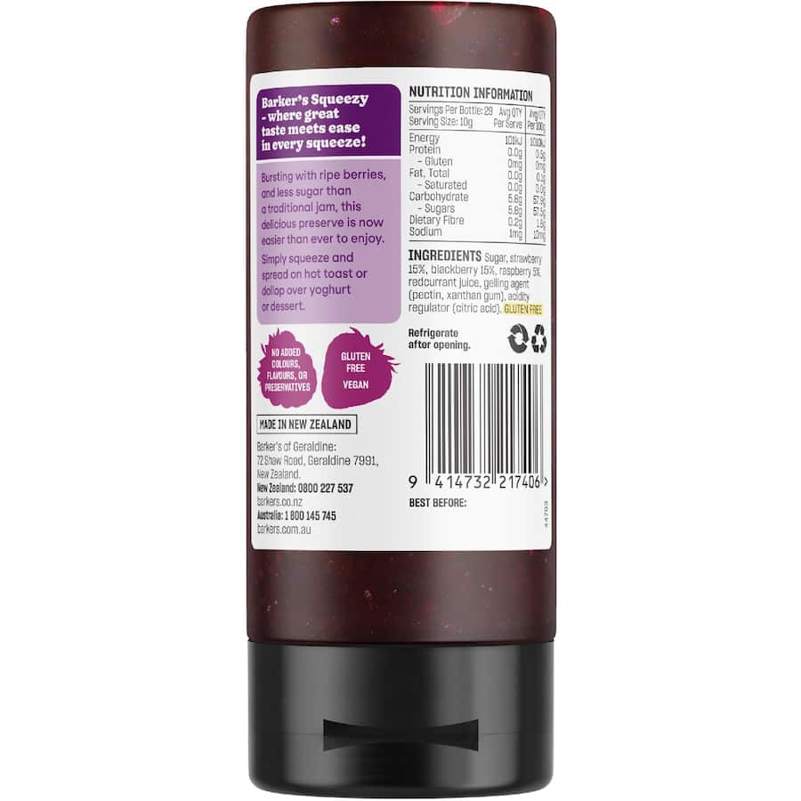Barker's Jam Mixed Berry Squeeze bottle 290g